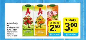 Albert Heijn Appelsientje en DubbelDrank 0.75-1 liter aanbieding