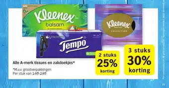 Albert Heijn Alle A-merk tissues en zakdoekjes 3 stuks aanbieding