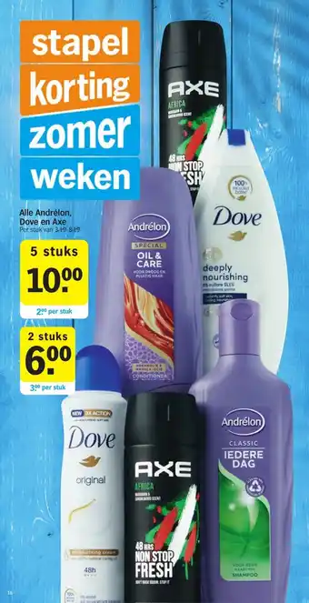 Albert Heijn Alle Andrelon, Dove en Axe 5 stuks aanbieding