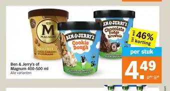 Albert Heijn Ben & Jerry's of Magnum 400-500 ml alle varianten aanbieding