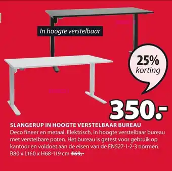 Jysk Slangerup In Hoogte Verstelbaar Bureau B80xL160xH68-119 cm aanbieding