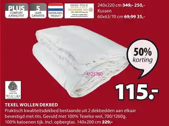 Jysk Texel Wollen Dekbed 140x200 cm aanbieding