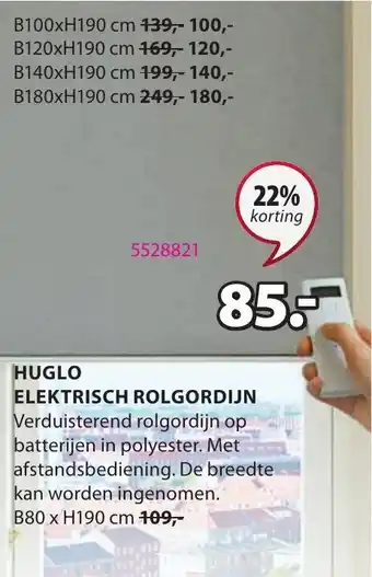 Jysk Huglo Elektrisch Rolgordijn B80xH190 cm aanbieding