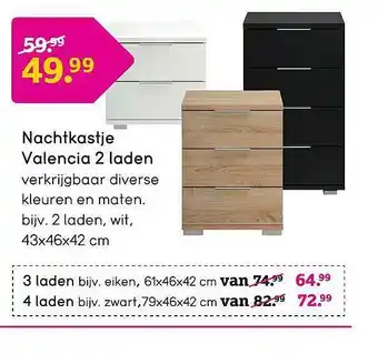 Leen Bakker Nachtkastje valencia 2 laden, 3 laden of 4 laden aanbieding