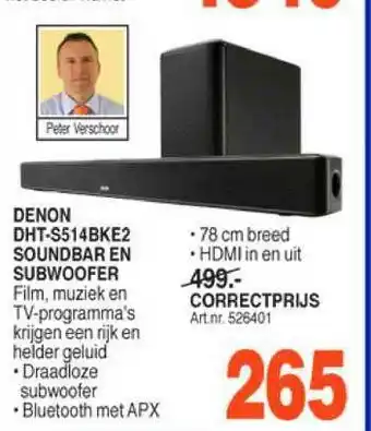 Correct Denon dht-s514Bke2 soundbar en subwoofer aanbieding