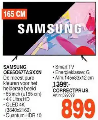 Correct Samsung qe65q67tasxxn 4k ultra hd smart tv aanbieding