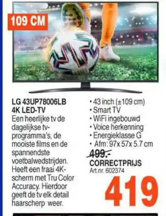 Correct Lg 43up78006lb 4K led-tv aanbieding