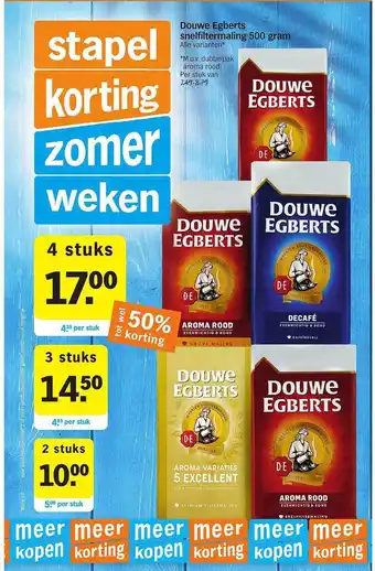 Albert Heijn Douwe Egberts Snelfiltermaling 500 Gram Tot Wel 50% Korting aanbieding