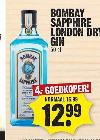 Dirk Bombay Sapphire London Dry Gin aanbieding