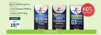 Holland & Barrett Lucovitaal Biotine 10.000 Mcg Forte + Super Collageen 2000mg + Vitamine D3 75 Mcg 60% Korting aanbieding