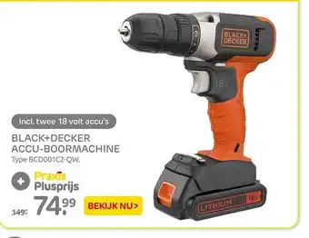 Praxis Black+Decker Accu-Boormachine BDC001C2-QW aanbieding