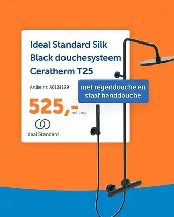 Warmteservice Ideal Standaard Silk Black Douchesysteem Ceratherm T25 aanbieding