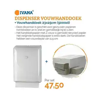 Ivana Ivana®Dispenser Vouwhanddoek + Vouwhanddoek 23x25cm (5000st) aanbieding