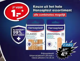 Trekpleister Hansaplast Universal Pleisters 20 Stuks + Classic Pleisters 1m X 6cm aanbieding