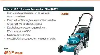 De Boer Drachten Makita LXT 2x18 V Accu Grasmaaier DLM460PT2 aanbieding