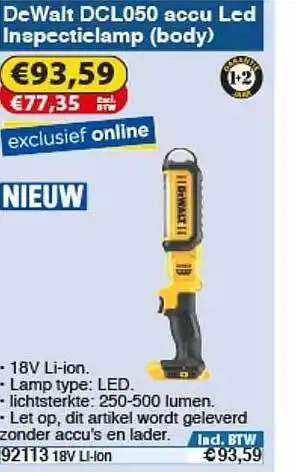 Toolstation DeWalt DCL050 Accu Led Inspectielamp (Body) aanbieding