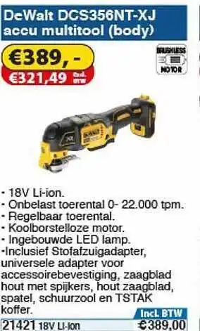 Toolstation DeWalt DCS356NT-XJ Accu Multitool (Body) aanbieding