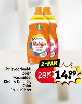 Kruidvat Robijn wasmiddel Klein & Krachtig Color 2x1.19 liter aanbieding