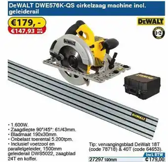 Toolstation DeWalt DWE576K-QS Cirkelzaag Machine Incl. Geleiderail aanbieding