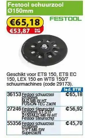 Toolstation Festool Schuurzool Ø150mm aanbieding