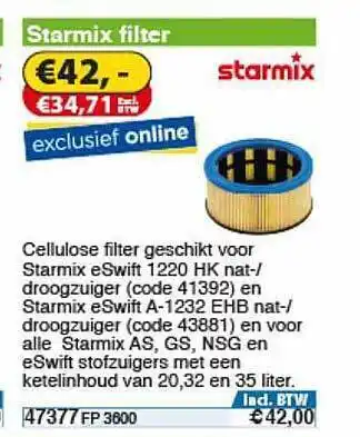 Toolstation Starmix Filter FP 3600 aanbieding