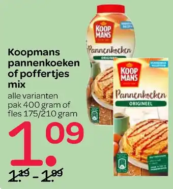Spar Koopmans Pannenkoeken of poffertjes mix aanbieding