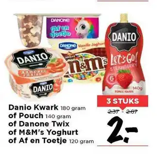 Vomar Voordeelmarkt Danio kwark of pouch of donone twix of m&m's yoghurt of af en toetje aanbieding