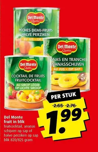 Boni Del Monte Fruit In Blik Fruitcocktail, Ananas Schijven Op Sap Of Halve Perziken Op Sap aanbieding