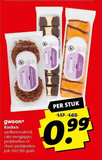 Boni Gwoon Koeken Aardbeiencakerol, Cake Mergpijpjes, Pindakoeken Of Choco Pindakoeken aanbieding