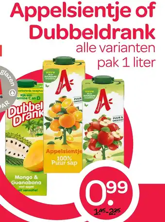 Spar Appelsientje of Dubbeldrank 1L aanbieding