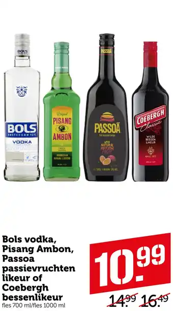 Coop Bols vodka, Pisang Ambon, Passoa passievruchten likeur of Coebergh bessenlikeur aanbieding