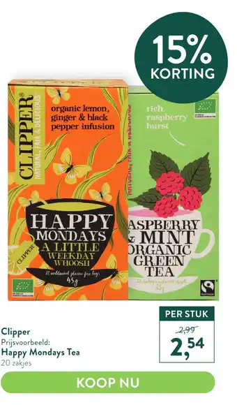 Holland & Barrett Clipper Happy Mondays Tea aanbieding