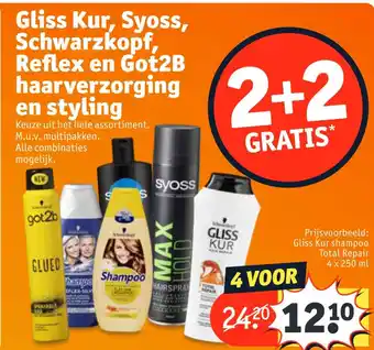 Kruidvat Gliss Kur, Syoss, Schwarzkopf, Reflex en Got2B haarverzorging en styling aanbieding