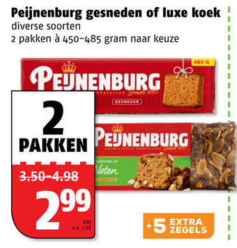 Poiesz Peijnenburg gesneden of Luxe koek 2*450-485g aanbieding