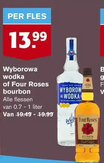 Hoogvliet Wyborowa wodka of four roses bourbon aanbieding