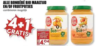 MCD Supermarkt Alle Bonbébé Bio Maaltijd En-Of Fruitpotjes 4+1 Gratis aanbieding