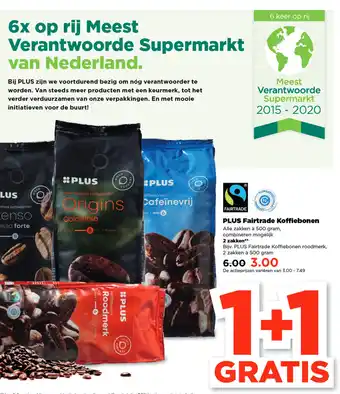 PLUS PLUS Fairtrade Koffiebonen aanbieding