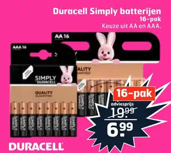 Trekpleister Duracell Simply batterijen 16-pak aanbieding