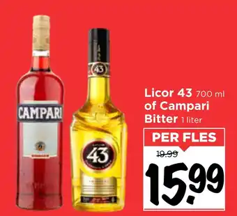 Vomar Voordeelmarkt Licor 43 700 ml of Campari Bitter 1 liter aanbieding