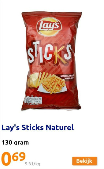 Action Lay's Sticks Naturel aanbieding