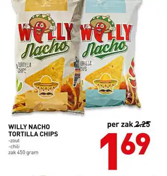 De Kweker Willy nacho tortilla chips zout of chili 450 gram aanbieding