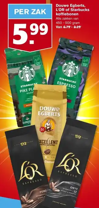 Hoogvliet Douwe Egberts L'OR of Starbucks koffiebonen aanbieding