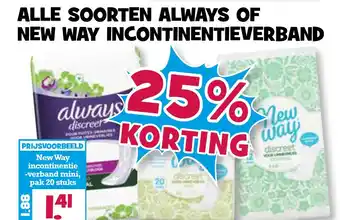 Boon`s Markt Alle soorten Always of New Way incontinentieverband aanbieding