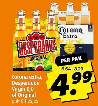 Boni Corona extra, desperados virgin 0,0 of original aanbieding