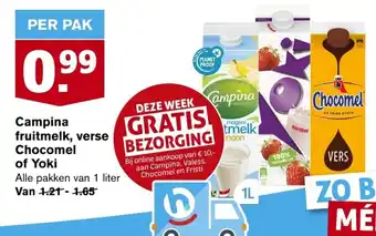 Hoogvliet Campina fruitmelk, verse Chocomel of Yoki 1 liter aanbieding