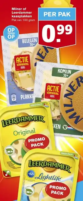 Hoogvliet Milner of Leerdammer kaasplakken 100 gram aanbieding