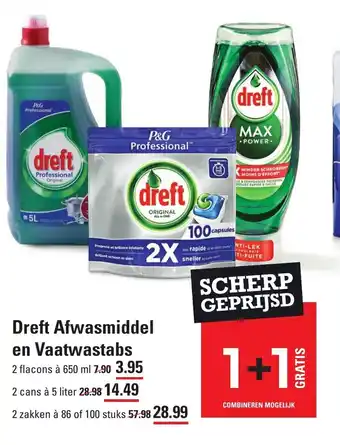 Sligro Dreft Afwasmiddel en Vaatwastabs 2 flacons a 650 ml aanbieding