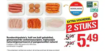 Coop Runderchipolata's, Half Om Half Gehaktbal, Gemarineerde Varkenssaucijzen, Kiphaasjes Naturel-Gemarineerd Of Pangasiusfilet Na aanbieding