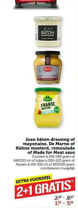 Coop Jean Bâton Dressing Of Mayonaise, De Marne Of Kühne Mosterd, Remoulade Of Made For Meat Saus aanbieding