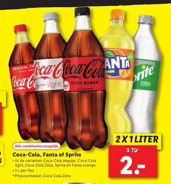 Lidl Coca-Cola, Fanta of Sprite 2 x 1 liter aanbieding